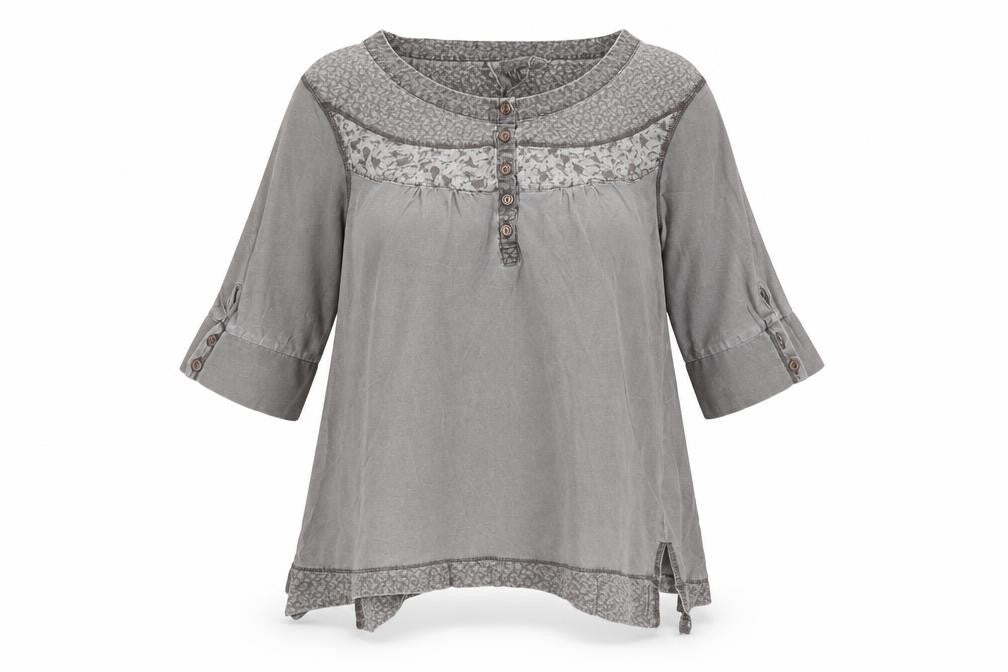 Next Women’s Grey Cotton Tunic Blouse Size 12 3/4 Sleeve