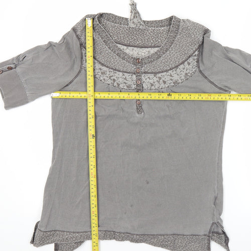 Next Women’s Grey Cotton Tunic Blouse Size 12 3/4 Sleeve