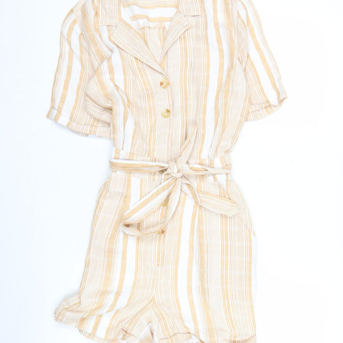 Dizzy Lizzy Women’s Beige Striped Cotton Playsuit Size M