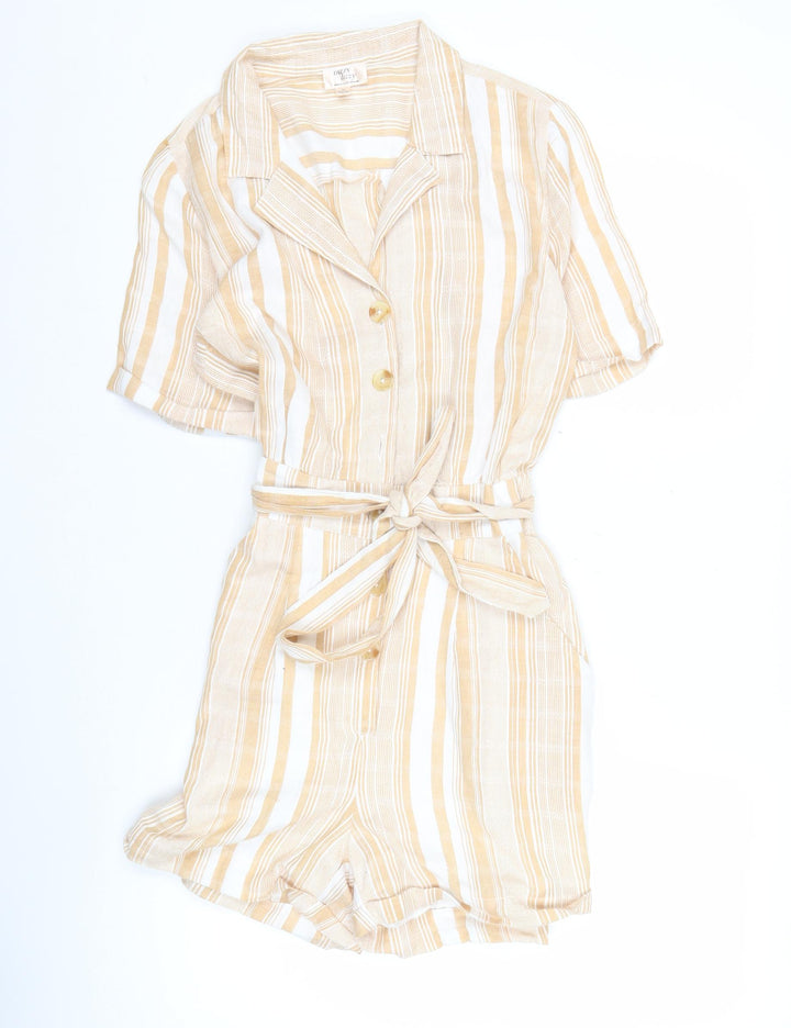 Dizzy Lizzy Women’s Beige Striped Cotton Playsuit Size M