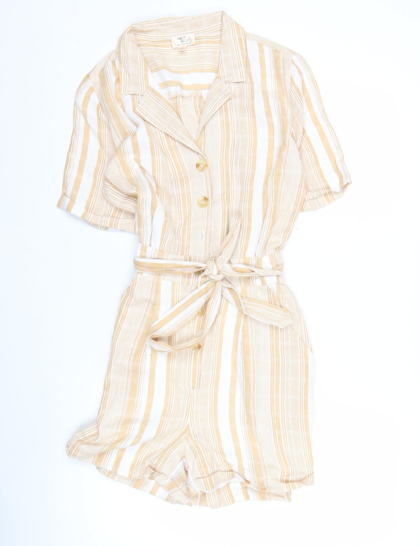 Dizzy Lizzy Women’s Beige Striped Cotton Playsuit Size M