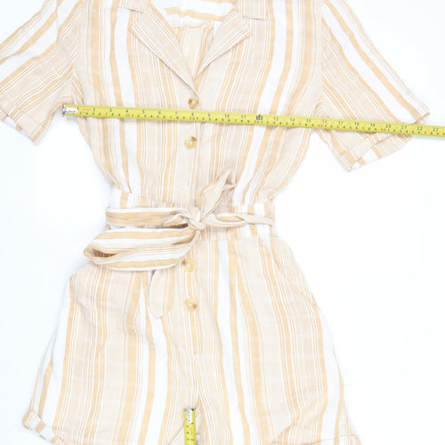 Dizzy Lizzy Women’s Beige Striped Cotton Playsuit Size M