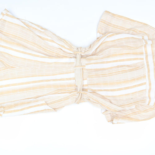 Dizzy Lizzy Women’s Beige Striped Cotton Playsuit Size M