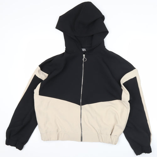 Zara Women’s Black Beige Colourblock Full Zip Hoodie Size S
