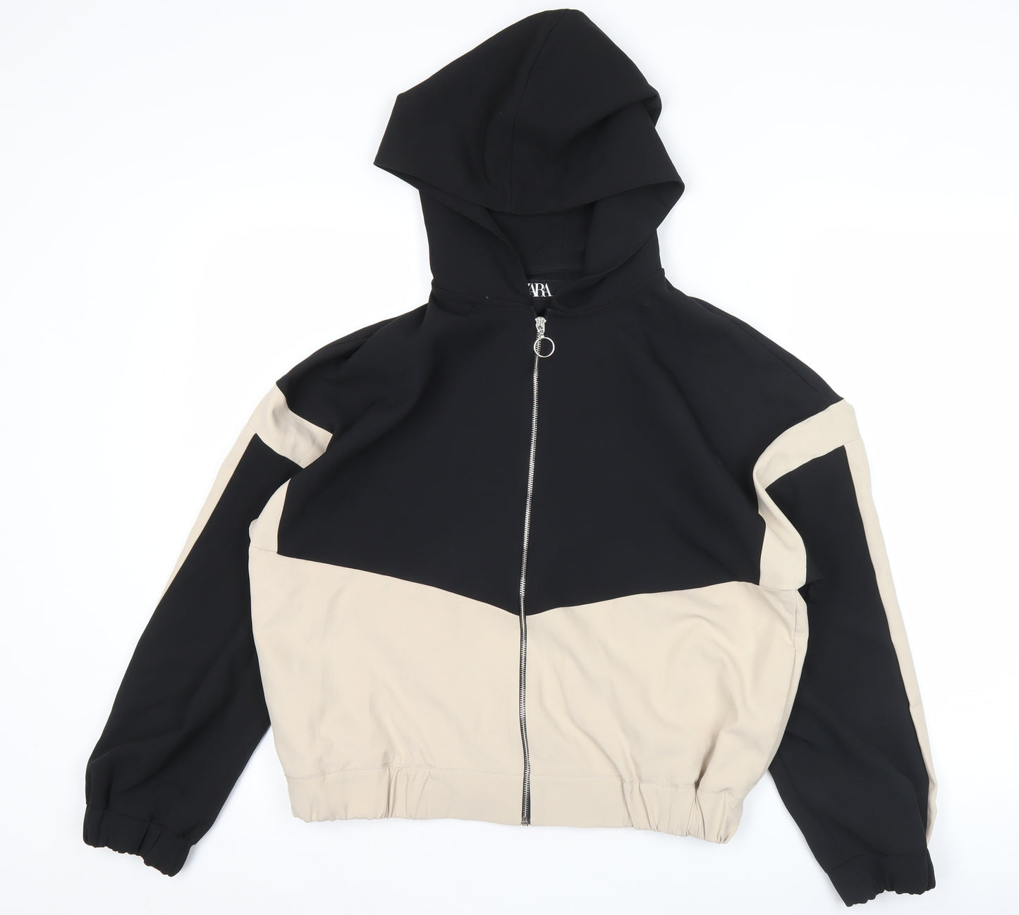 Zara Women’s Black Beige Colourblock Full Zip Hoodie Size S