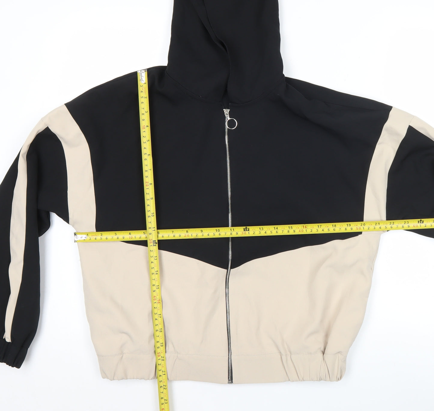 Zara Women’s Black Beige Colourblock Full Zip Hoodie Size S