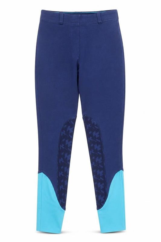 Front view of Equestrian girls’ blue jodhpur riding trousers size 24in cotton blend