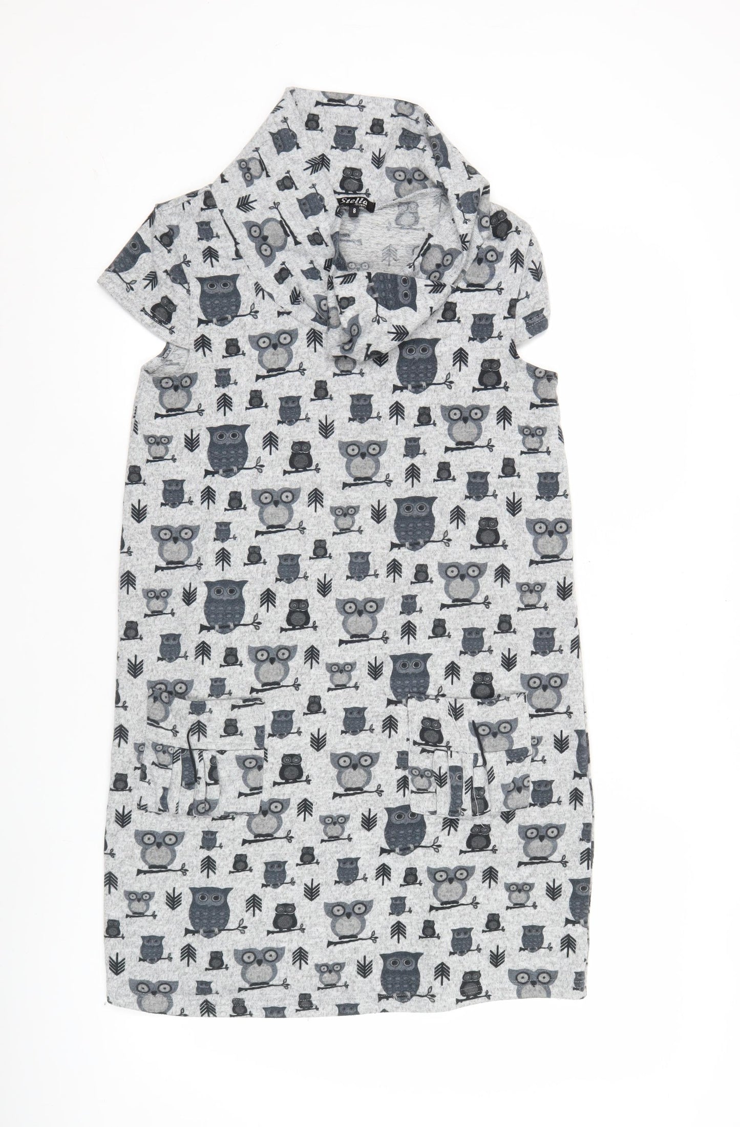Stella Women’s Grey Owl Print Casual T-Shirt Dress Size 10