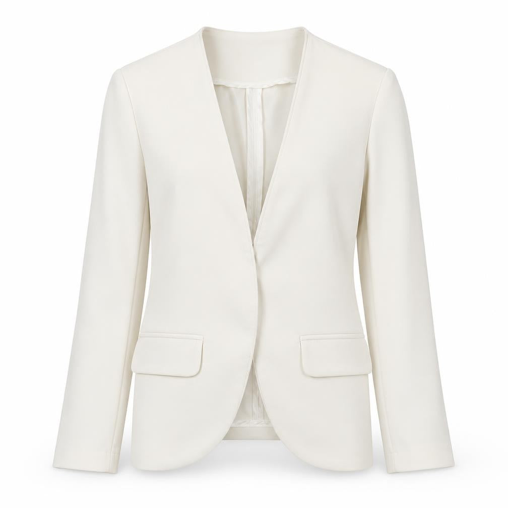 Front view of Mon Monde women’s ivory xs blazer jacket slim fit shawl collar