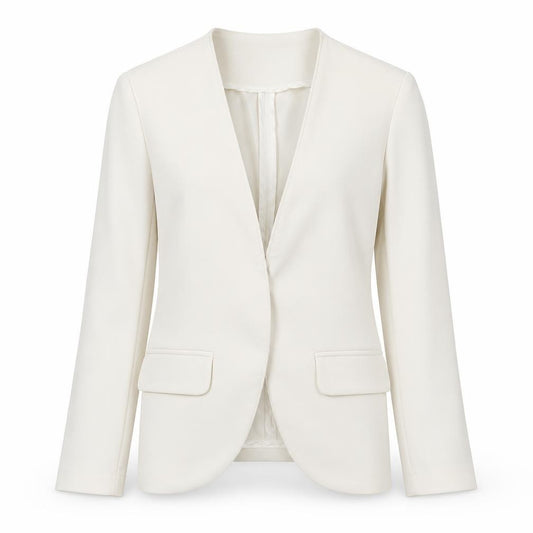 Front view of Mon Monde women’s ivory xs blazer jacket slim fit shawl collar