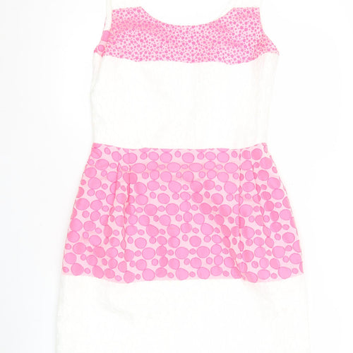 Laura Bernal Women’s Pink White Green Sheath Dress Size 10 Sleeveless