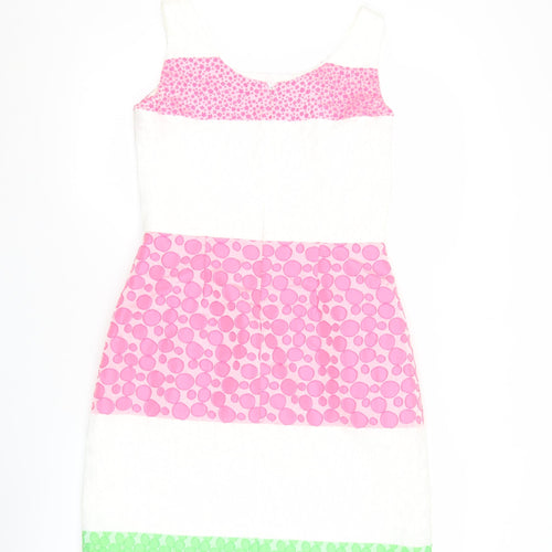 Laura Bernal Women’s Pink White Green Sheath Dress Size 10 Sleeveless