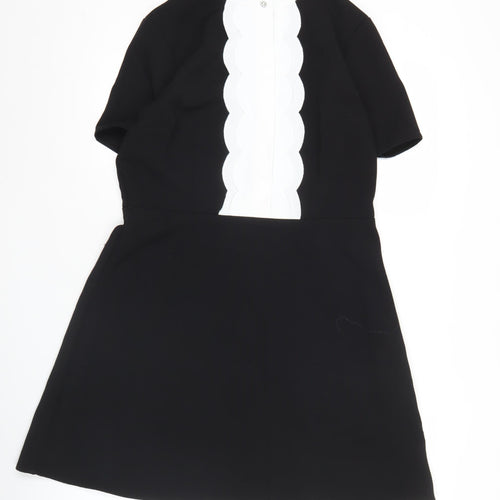 H&M Women’s Black White Collared A-Line Dress Size 12 Short Sleeve
