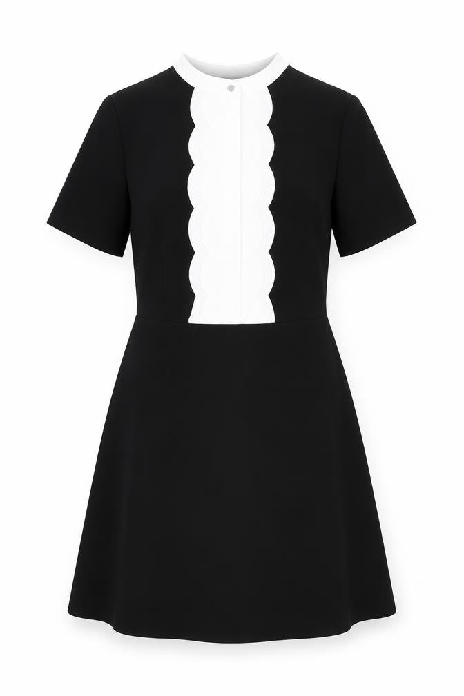 H&M Women’s Black White Collared A-Line Dress Size 12 Short Sleeve