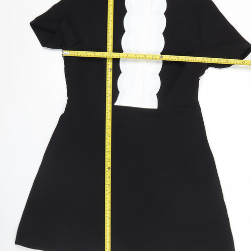 H&M Women’s Black White Collared A-Line Dress Size 12 Short Sleeve