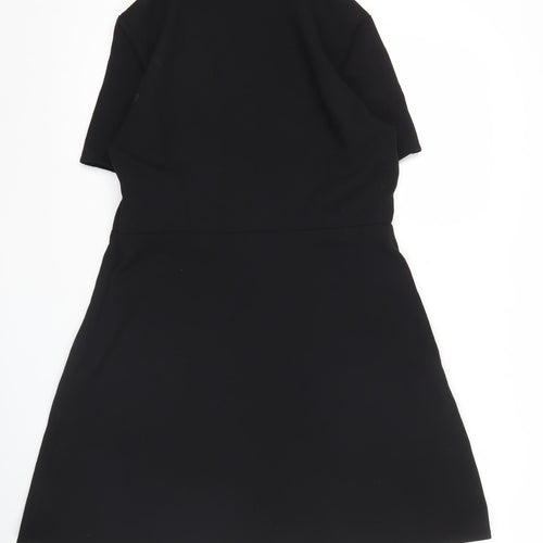 H&M Women’s Black White Collared A-Line Dress Size 12 Short Sleeve