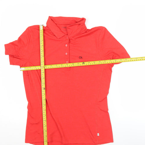 Calvin Klein Women Red Polo Shirt UK 10 Slim Fit Golf Activewear