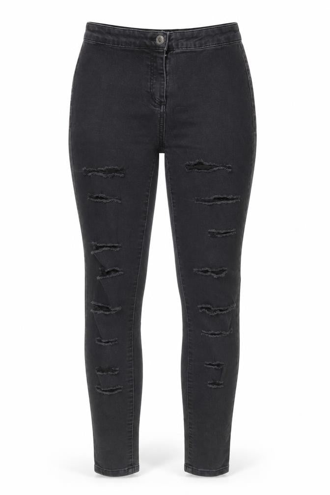 Front view of Parisian women’s black, size UK 6, distressed skinny jeans