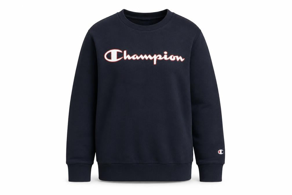 Front view of Champion boys’ black sweatshirt 11-12 years logo pullover crew neck