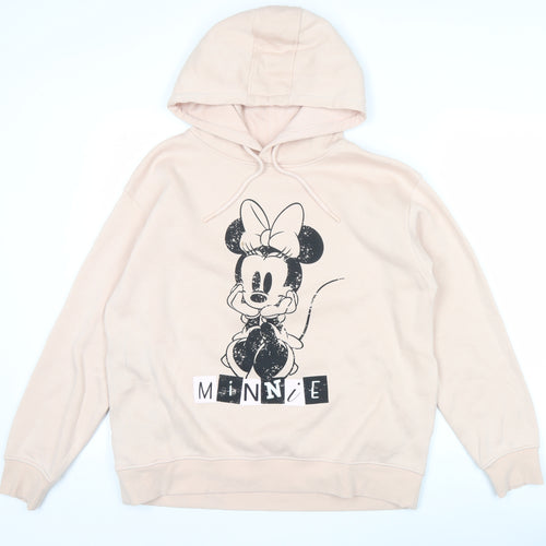Disney Minnie Mouse Womens Beige Hoodie Sweatshirt Size M Pullover