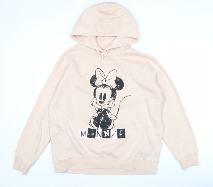 Disney Minnie Mouse Womens Beige Hoodie Sweatshirt Size M Pullover