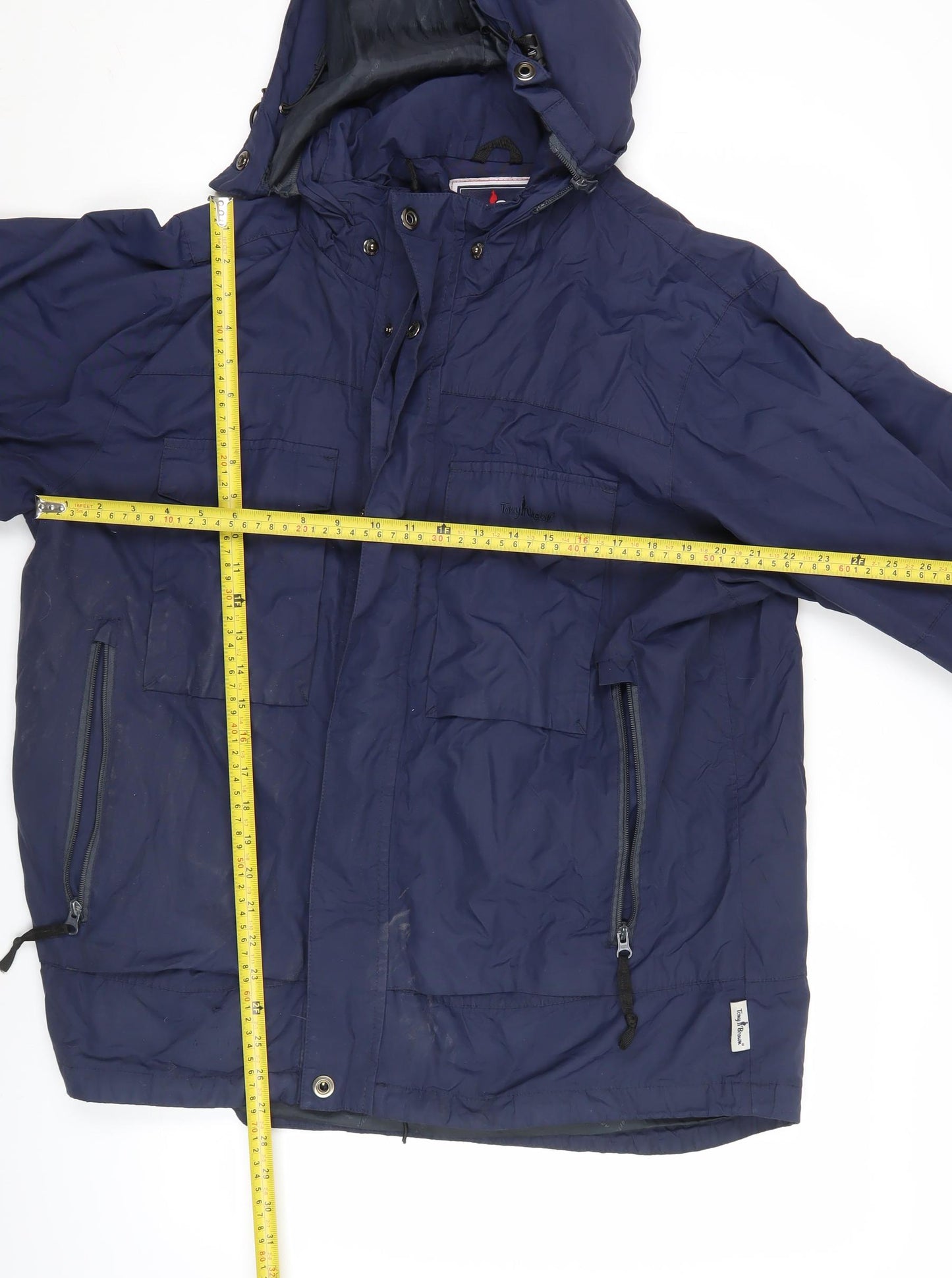 Tony Brown Men's Blue XL Hooded Parka Jacket with Pockets