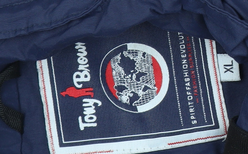 Tony Brown Men's Blue XL Hooded Parka Jacket with Pockets