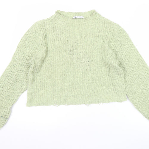 Zara Women’s Green Chunky Knit High Neck Pullover Jumper Size M