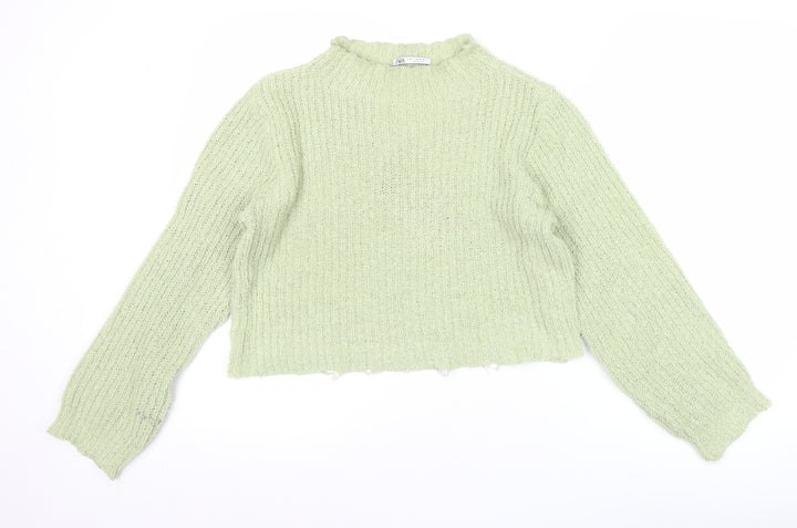 Zara Women’s Green Chunky Knit High Neck Pullover Jumper Size M