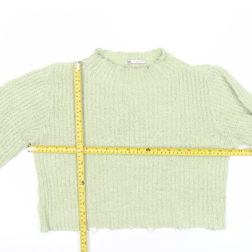 Zara Women’s Green Chunky Knit High Neck Pullover Jumper Size M