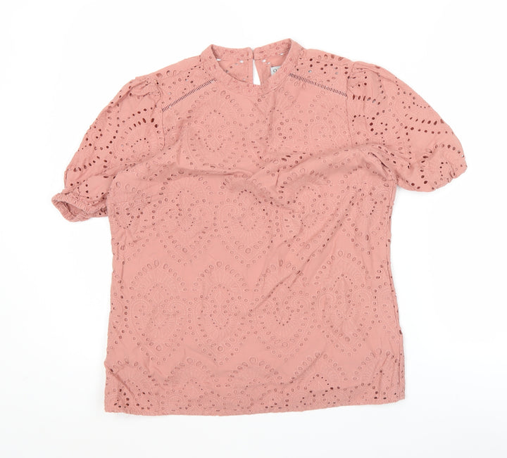 Oasis Womens Pink Cotton Lace Blouse UK 10 Summer Tunic Top