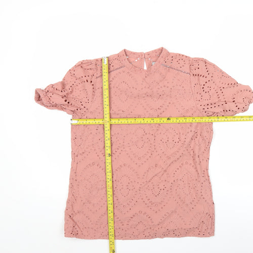 Oasis Womens Pink Cotton Lace Blouse UK 10 Summer Tunic Top