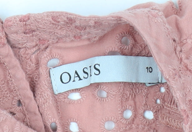 Oasis Womens Pink Cotton Lace Blouse UK 10 Summer Tunic Top