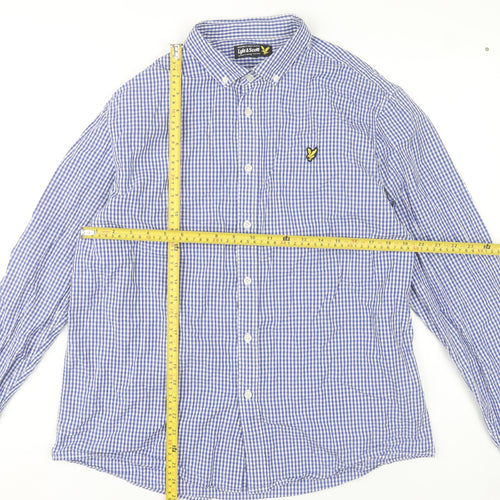 Lyle & Scott Men's Blue Check Cotton Button-Up Shirt XL