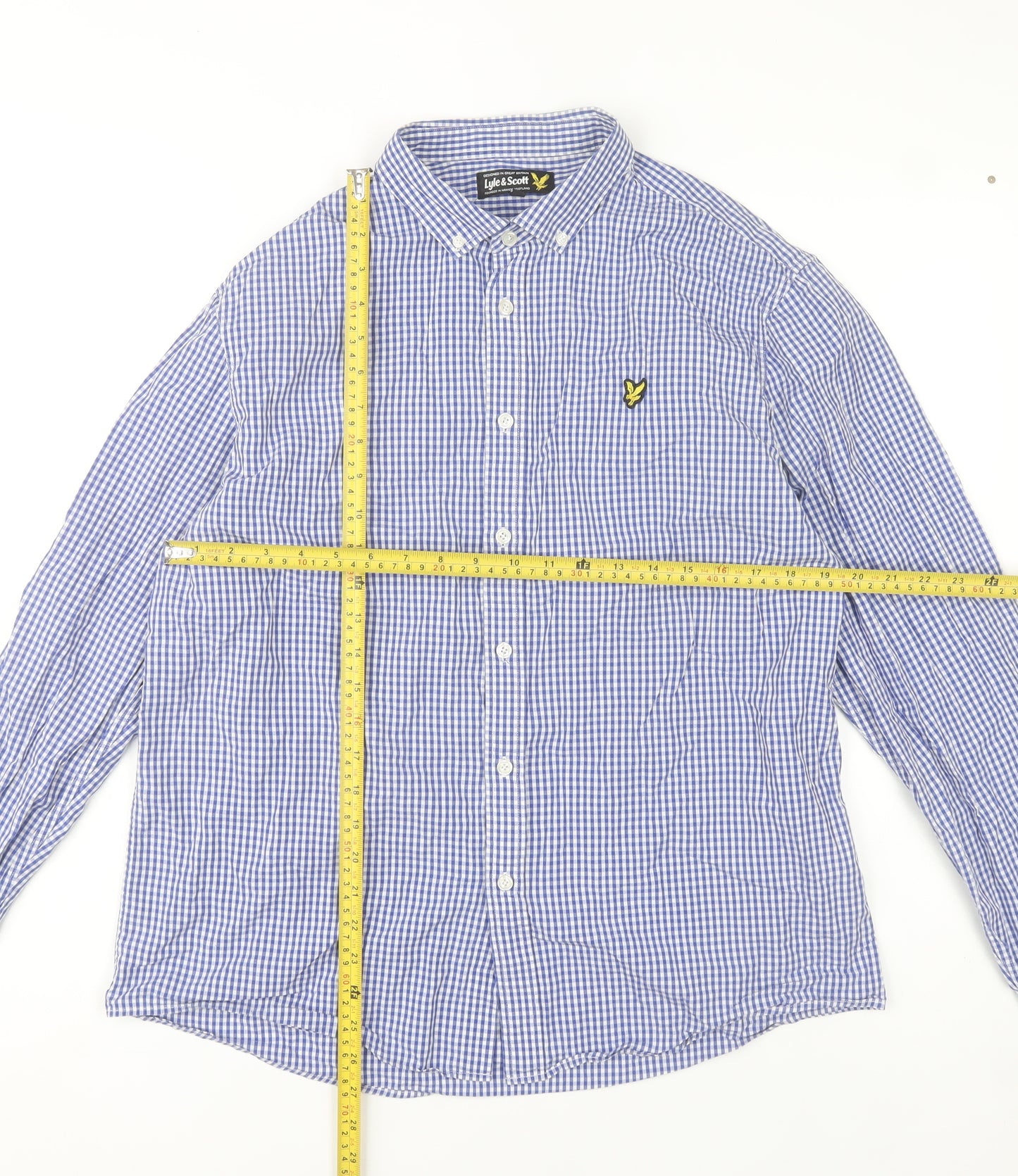 Lyle & Scott Men's Blue Check Cotton Button-Up Shirt XL