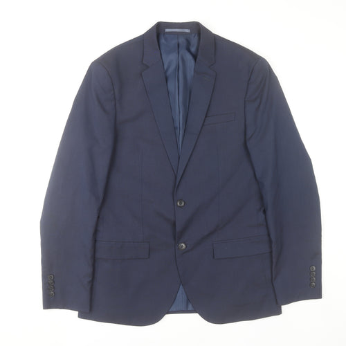 River Island Men’s Blue Suit Jacket 40R Notch Lapel Two-Button