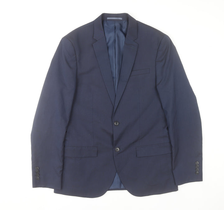 River Island Men’s Blue Suit Jacket 40R Notch Lapel Two-Button
