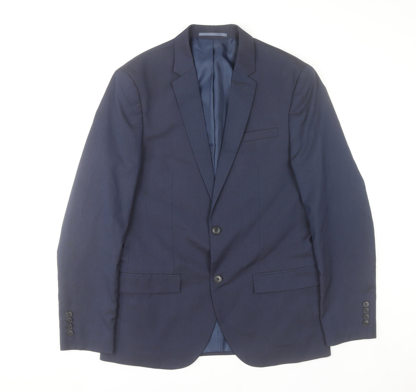 River Island Men’s Blue Suit Jacket 40R Notch Lapel Two-Button