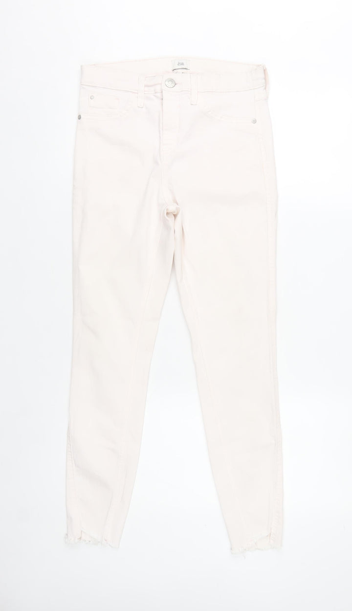 River Island Women Ivory Skinny Jeans Size 10 Slim Fit Frayed Hem