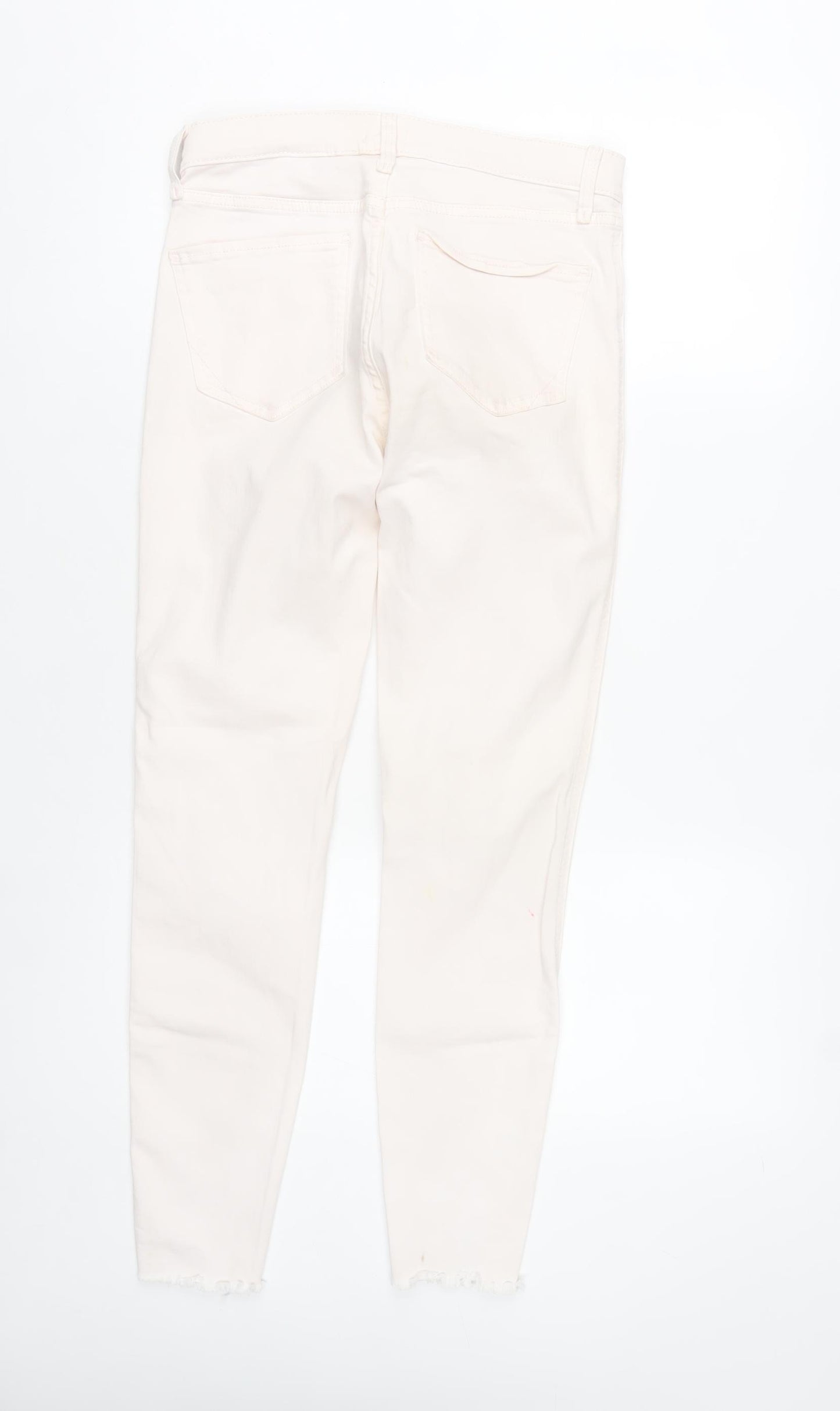 River Island Women Ivory Skinny Jeans Size 10 Slim Fit Frayed Hem