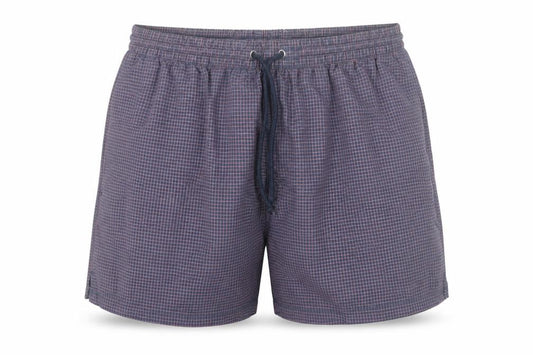 Front view of St Bernard Men's Blue Medium Checked Swim Shorts with Lining