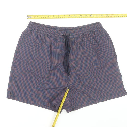 St. Bernard Men's Blue Medium Checked Swim Shorts with Lining