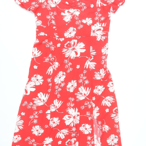Diesel Women Red Floral Midi Dress XL A-Line Puff Sleeve Summer