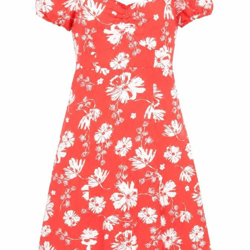 Diesel Women Red Floral Midi Dress XL A-Line Puff Sleeve Summer