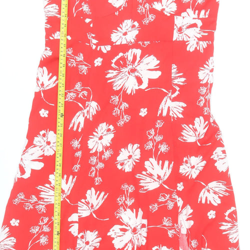 Diesel Women Red Floral Midi Dress XL A-Line Puff Sleeve Summer