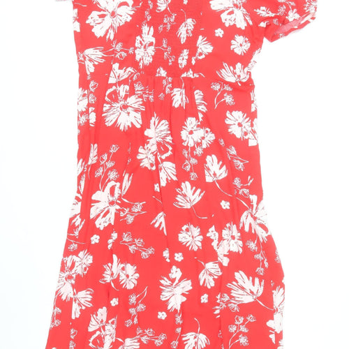 Diesel Women Red Floral Midi Dress XL A-Line Puff Sleeve Summer