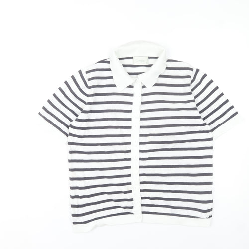 Jumper Womens M Black White Striped Button-Up Cotton Shirt
