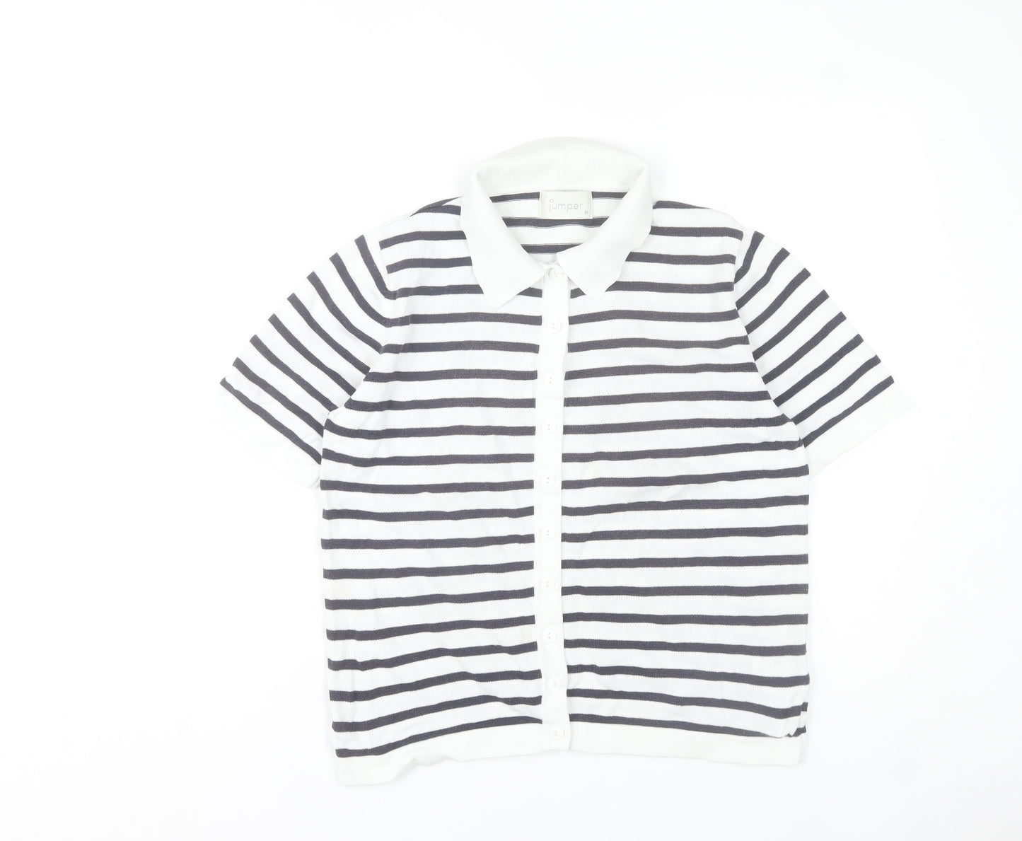 Jumper Womens M Black White Striped Button-Up Cotton Shirt