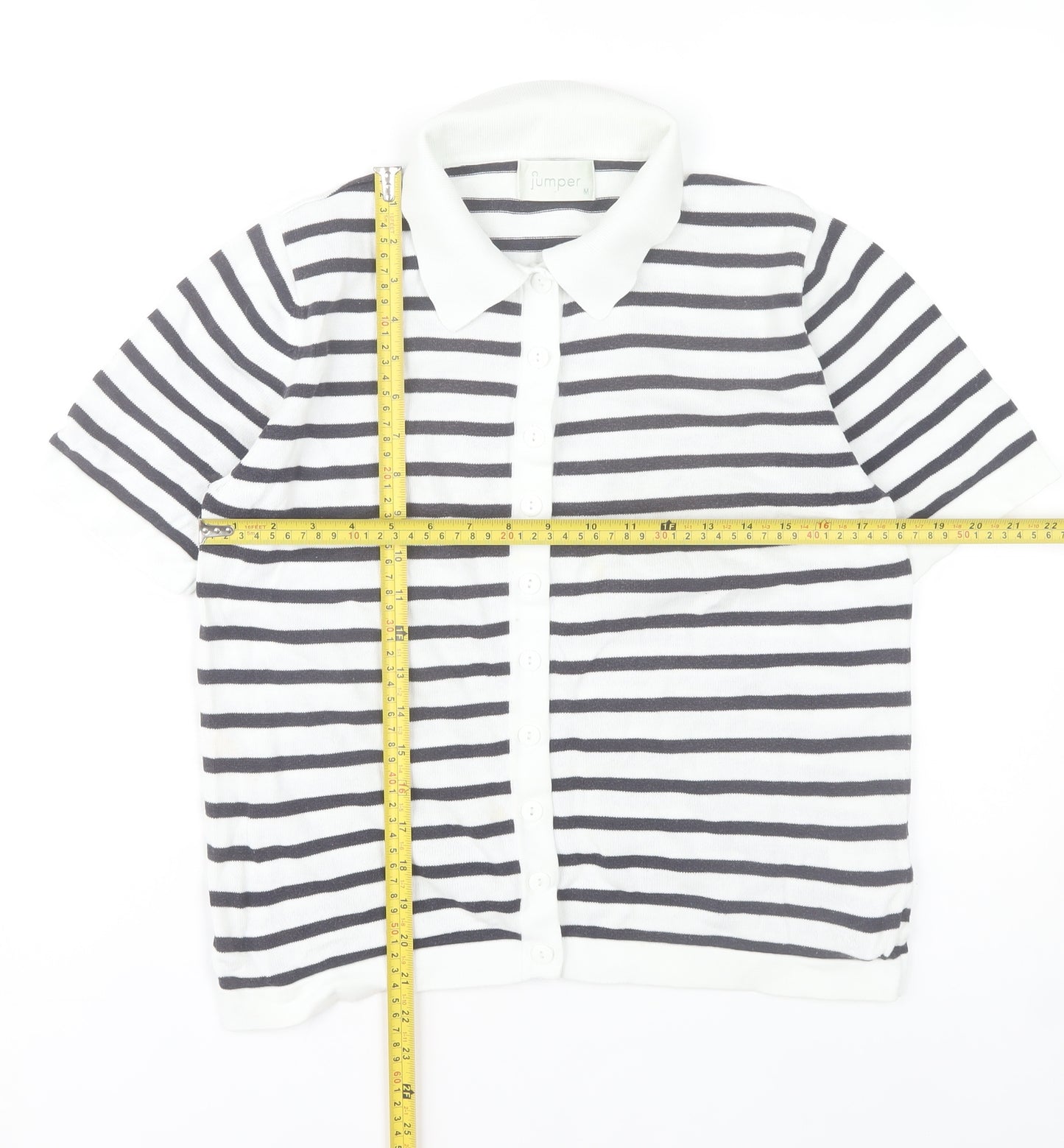 Jumper Womens M Black White Striped Button-Up Cotton Shirt