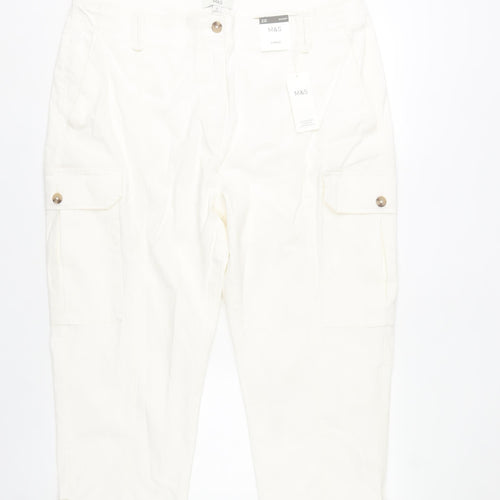 Marks and Spencer Womens White Cotton Cargo Trousers Size 20